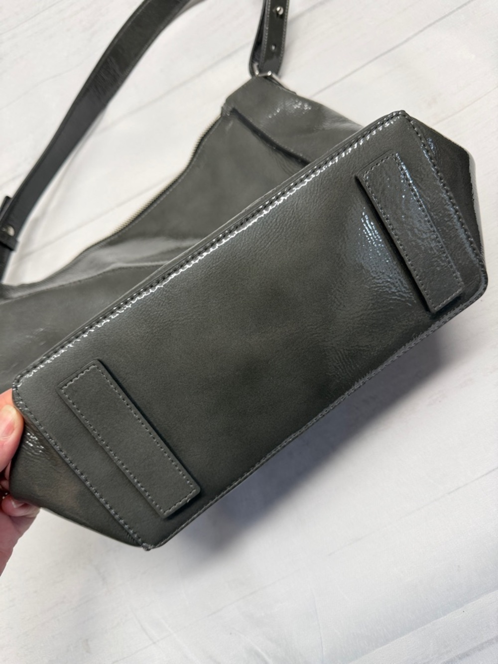 All Saints Kita Ash Gray Patent Leather Shoulder Bag Purse - Picture 9 of 10